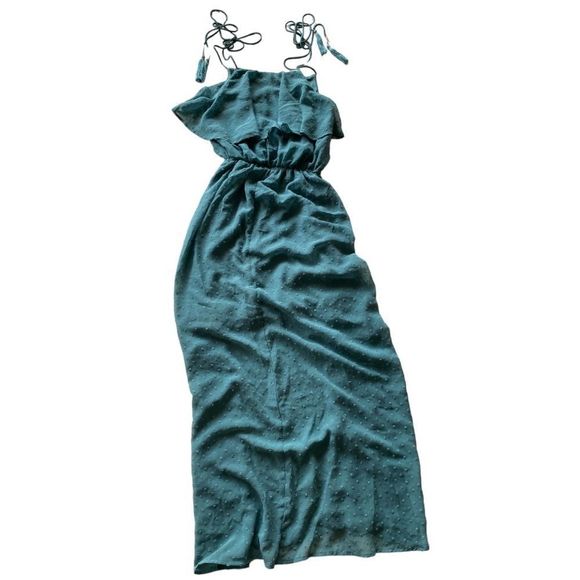 MIAMI Green Tassel Strap Texture Ruffle Maxi Dress Size XXS - Picture 6 of 8
